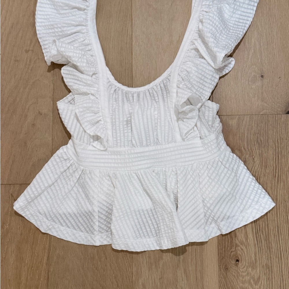 Anthropologie White Ruffled Peplum Tank Blouse